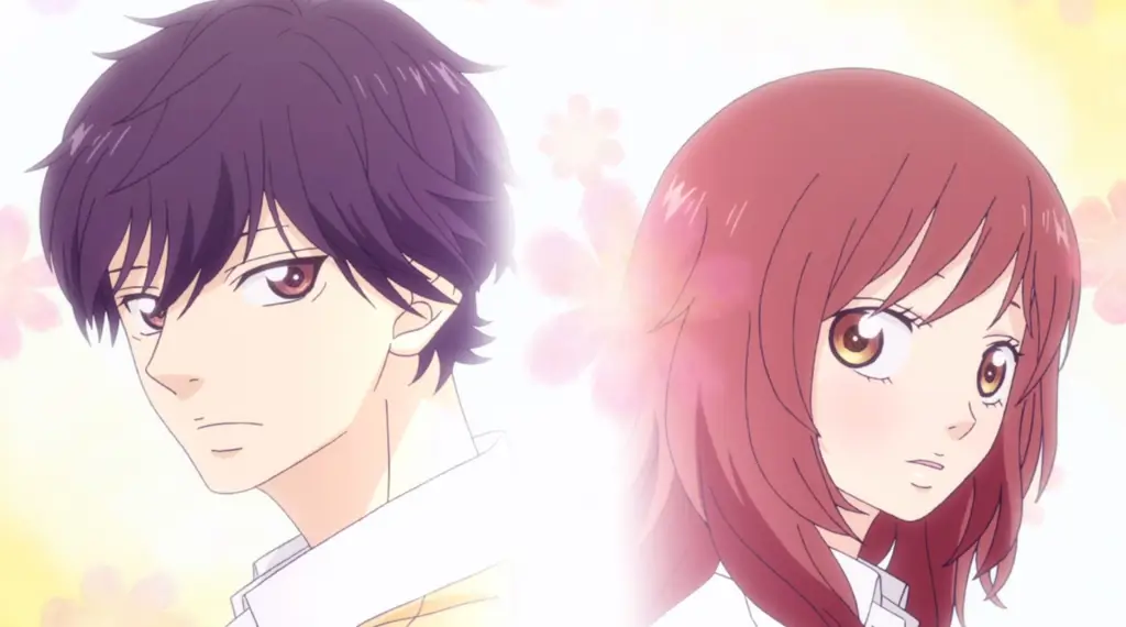 Adegan anime Ao Haru Ride yang romantis