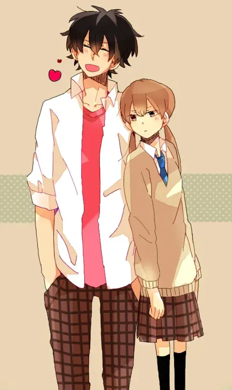 Gambar Haru dan Shizuku dari manga Tonari no Kaibutsu-kun