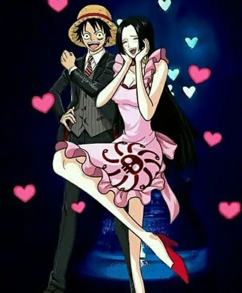 Luffy dan Boa Hancock dalam momen romantis