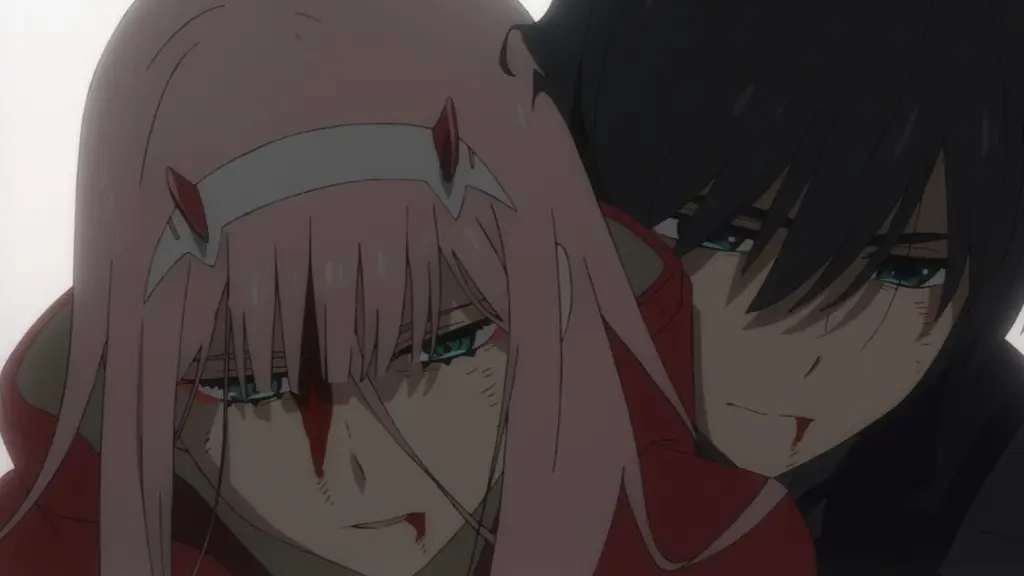 Gambar momen intim Zero Two dan Hiro dari anime Darling in the Franxx