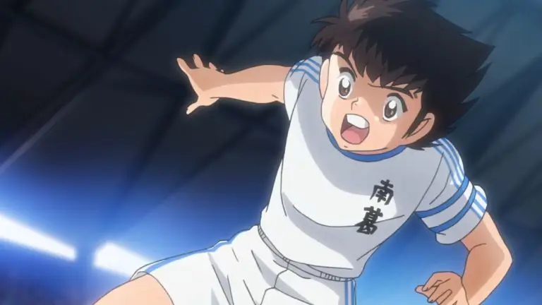 Screenshot anime Captain Tsubasa yang menampilkan Tsubasa Ozora dan teman-temannya