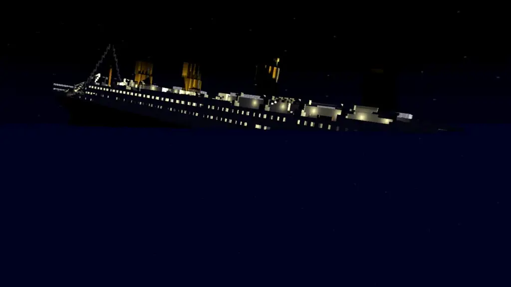 Animasi tenggelamnya Titanic di Minecraft