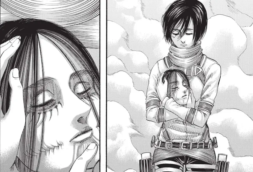 Gambar momen terakhir Eren Yeager di manga Shingeki no Kyojin