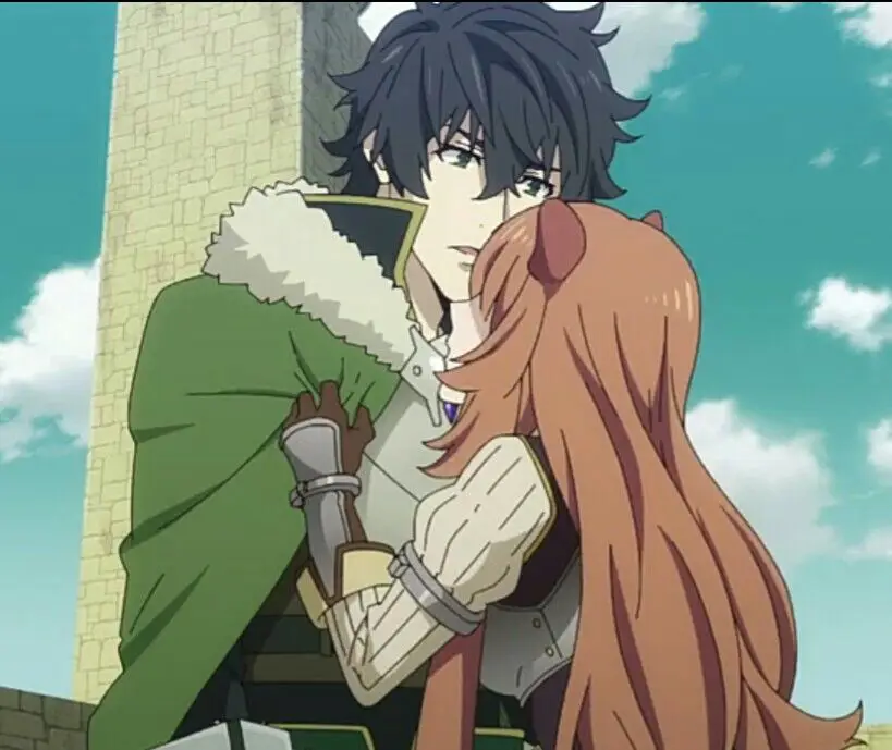 Naofumi Iwatani dan Raphtalia dalam adegan dari episode 3