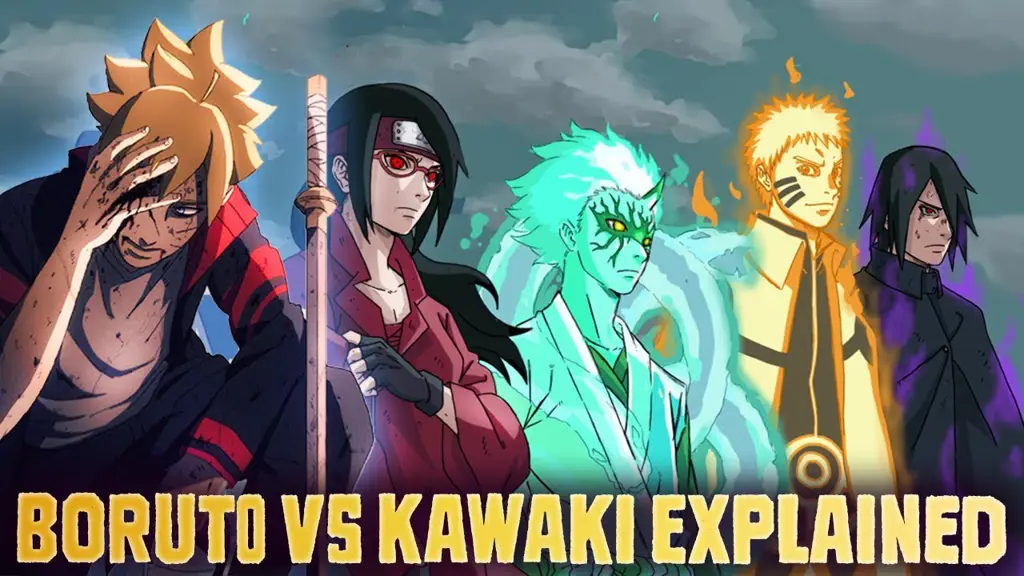 Naruto dan Sasuke mengamati pertarungan Naruto dan Sasuke menyaksikan pertarungan Boruto dan Kawaki