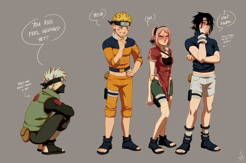 Naruto bersama Tim 7: Sakura, Sasuke, dan Kakashi