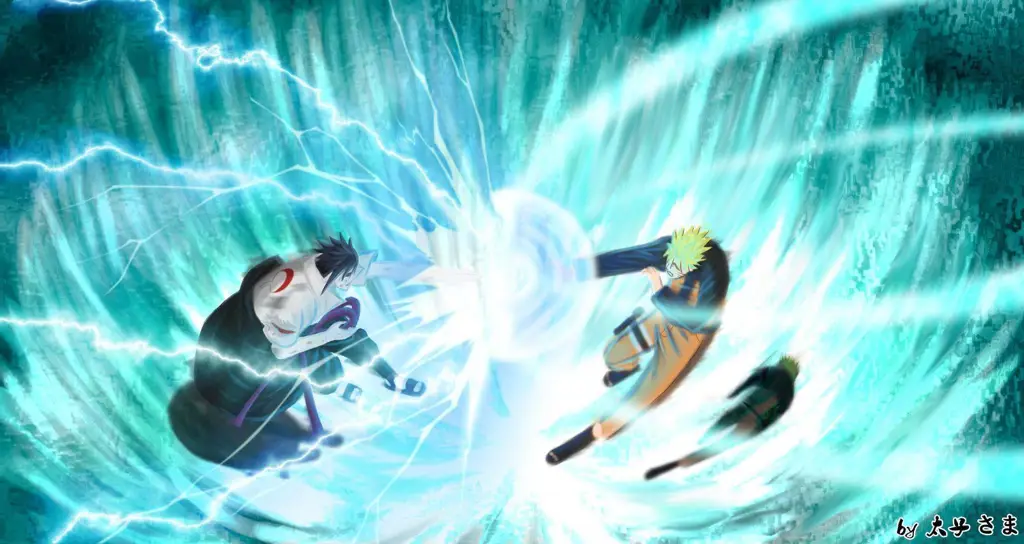 Gambar Naruto kecil menggunakan Rasengan