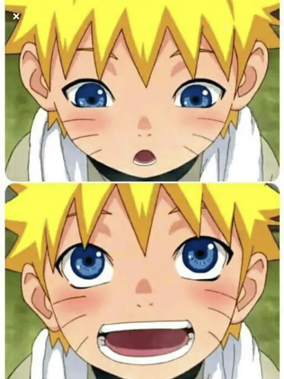 Naruto kecil dengan rambut runcing dan pakaian ninja