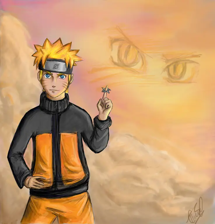 Naruto kecil menyaksikan matahari terbenam