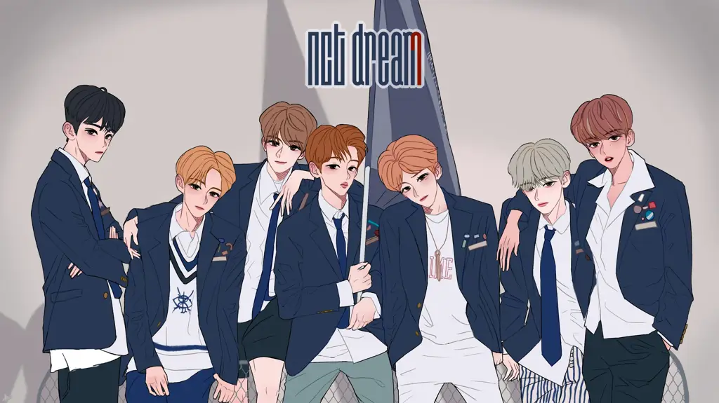 Ilustrasi para anggota NCT Dream sebagai karakter anime