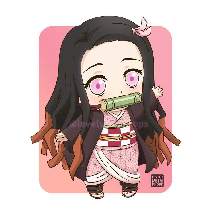 Nezuko Kamado dalam gaya chibi Gambar Nezuko versi chibi yang lucu