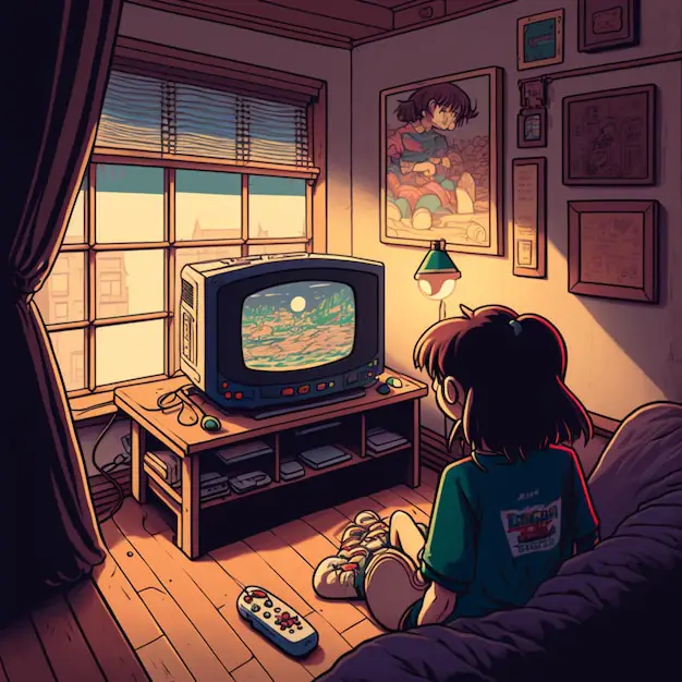 Nikmati anime favorit Anda dengan kualitas terbaik Karakter anime menonton televisi