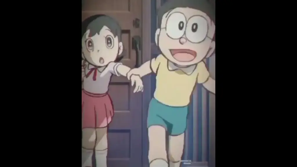 Gambar Nobita dan Doraemon menonton film bersama