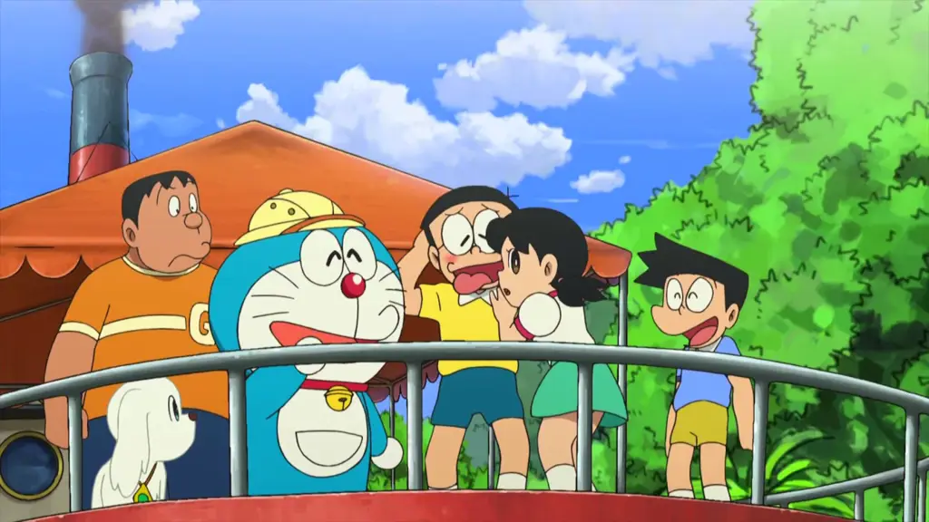 Nobita dan Doraemon menonton film bersama