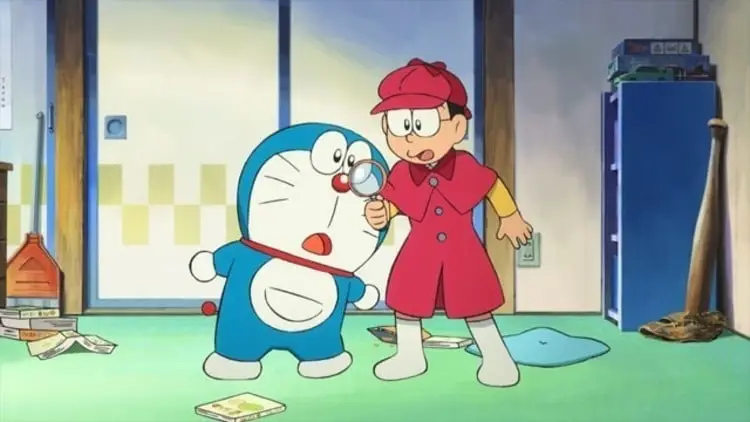 Nobita dan Doraemon di dalam museum alat-alat ajaib