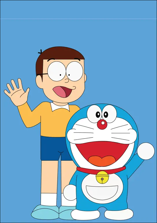 Gambar Nobita dan Doraemon sedang berpetualang