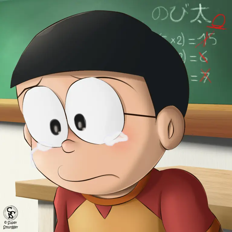 Gambar Nobita sedang menangis