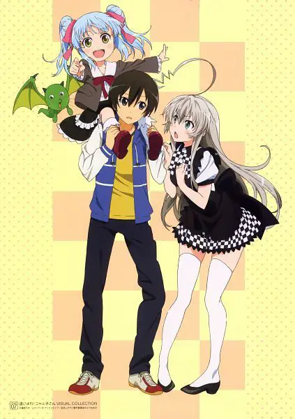 Nyaruko-san dan Mahiro Yasaka dalam sebuah adegan anime