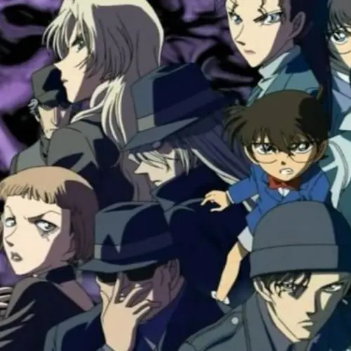 Gambar yang menampilkan karakter-karakter penting dari organisasi hitam di Detective Conan