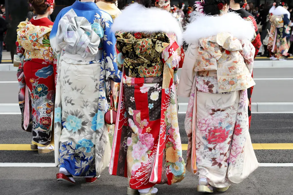 Gambar wanita mengenakan pakaian tradisional Jepang