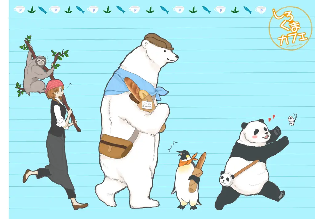 Panda dan Penguin sedang bermain di Shirokuma Cafe