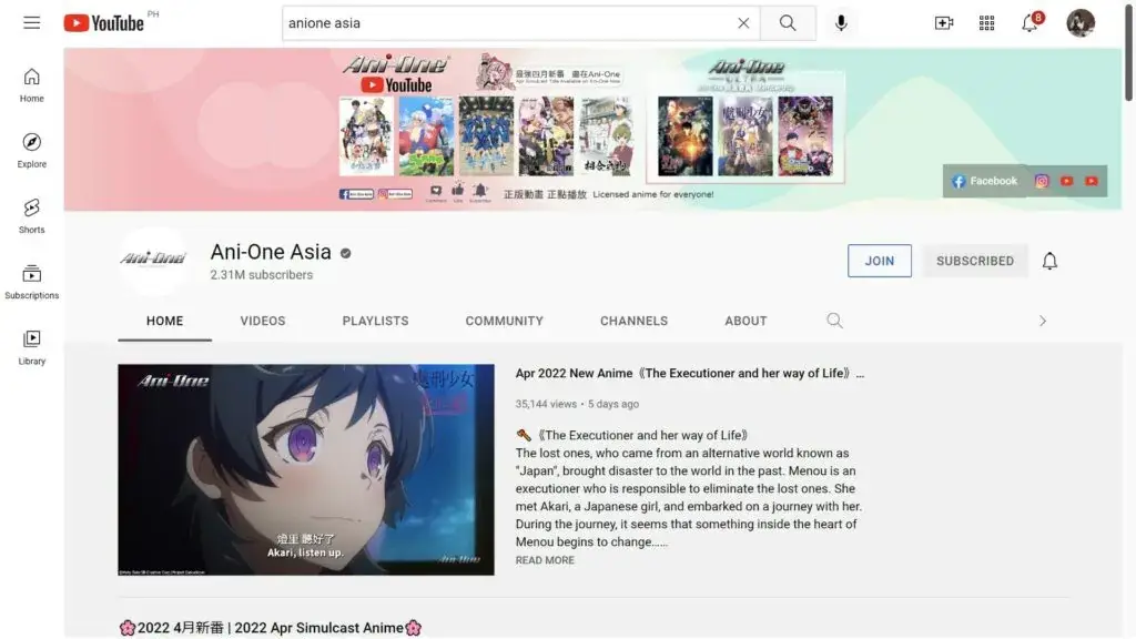 Gambar panduan cara mencari anime di Youtube