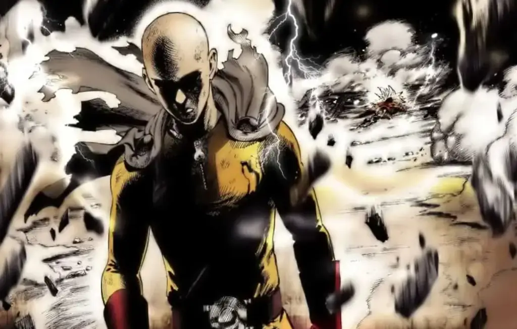 Panel aksi dari manga One Punch Man Adegan aksi dari manga One Punch Man
