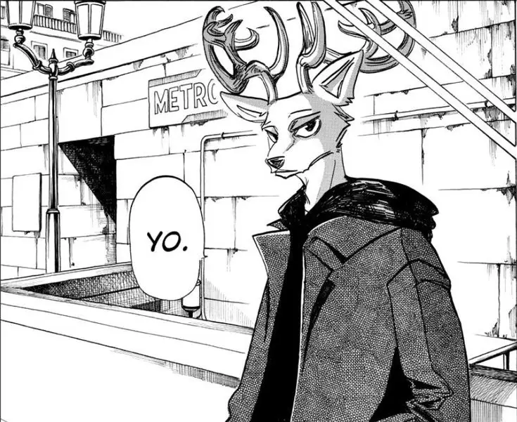 Panel manga Beastars yang menampilkan berbagai karakter