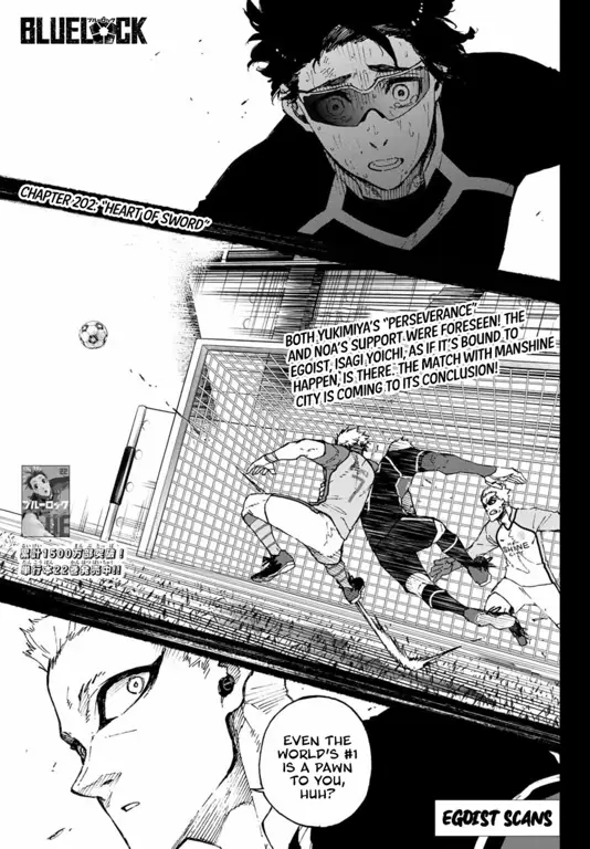 Panel manga dari Blue Lock chapter 251 yang menampilkan aksi pertandingan