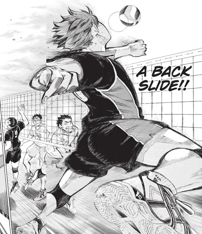 Panel manga Haikyuu!! yang dibandingkan dengan adegan anime