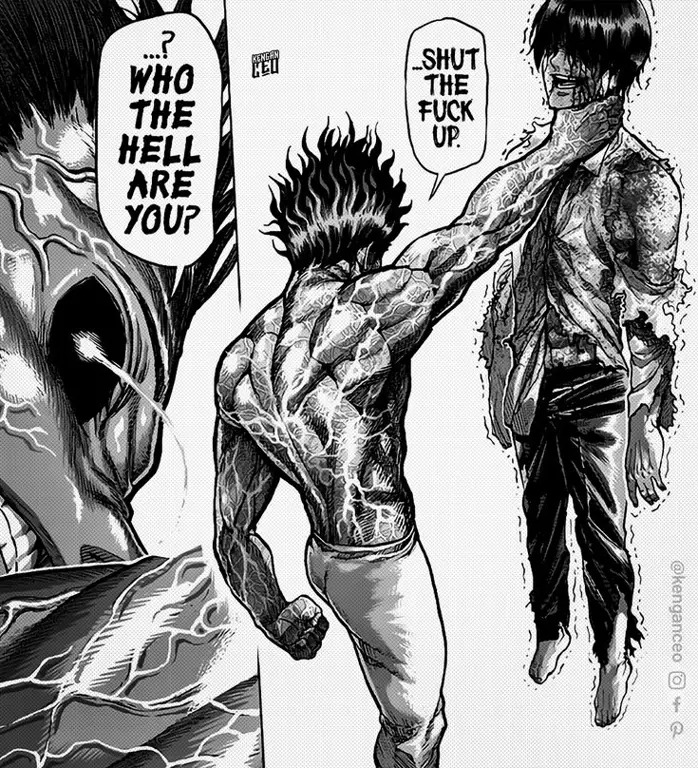 Panel manga Kengan Omega yang menampilkan momen penting