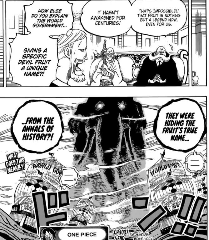 Gambar panel manga One Piece chapter 1044 yang menampilkan pertarungan Luffy dan Kaido