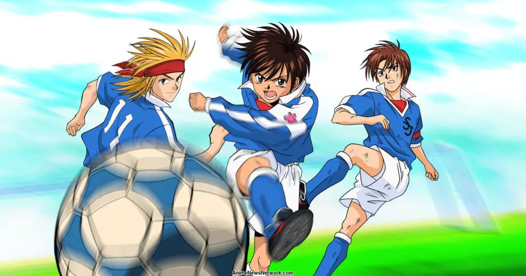 Panel manga yang menampilkan adegan sepak bola