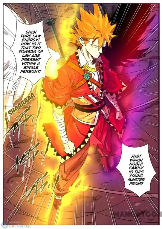 Panel manga Tales of Demons and Gods yang menampilkan adegan pertarungan