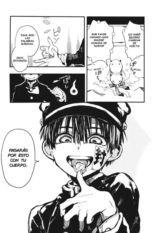 Panel-panel manga Jibaku Shounen Hanako-kun yang menampilkan berbagai karakter dan adegan