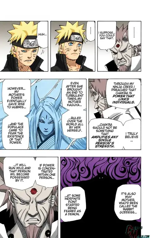 Panel dari komik Naruto 671 yang menampilkan pertarungan puncak.
