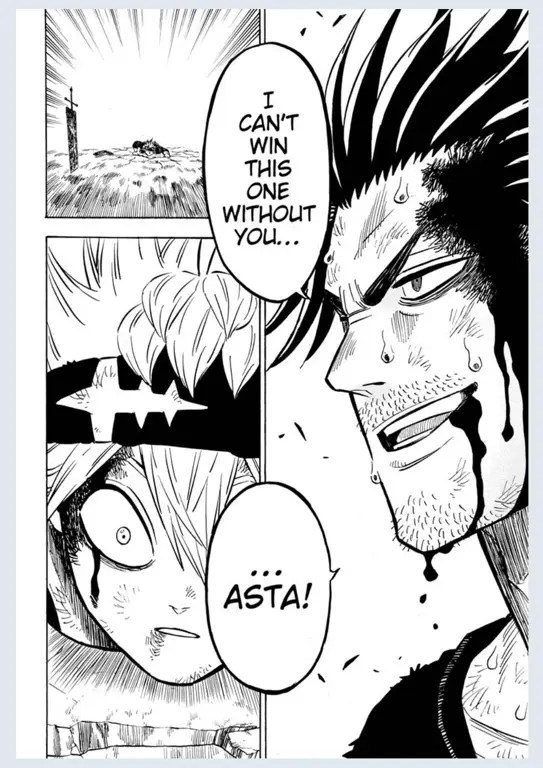 Panel-panel manga Black Clover yang menampilkan aksi dan karakternya.