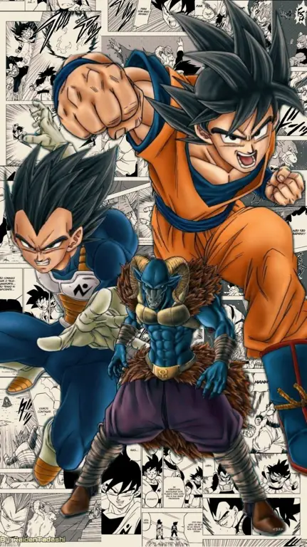 Beberapa panel manga Dragon Ball Super yang menunjukkan pertarungan seru