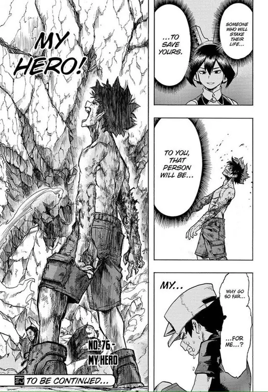 Panel-panel manga Boku no Hero Academia yang menampilkan pertarungan seru dan ekspresi karakter yang dramatis.