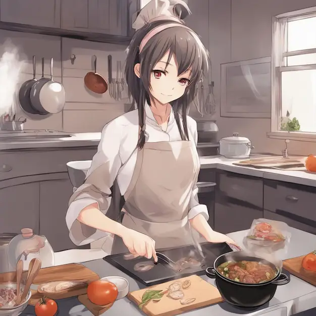 Ilustrasi gadis-gadis anime sedang memasak