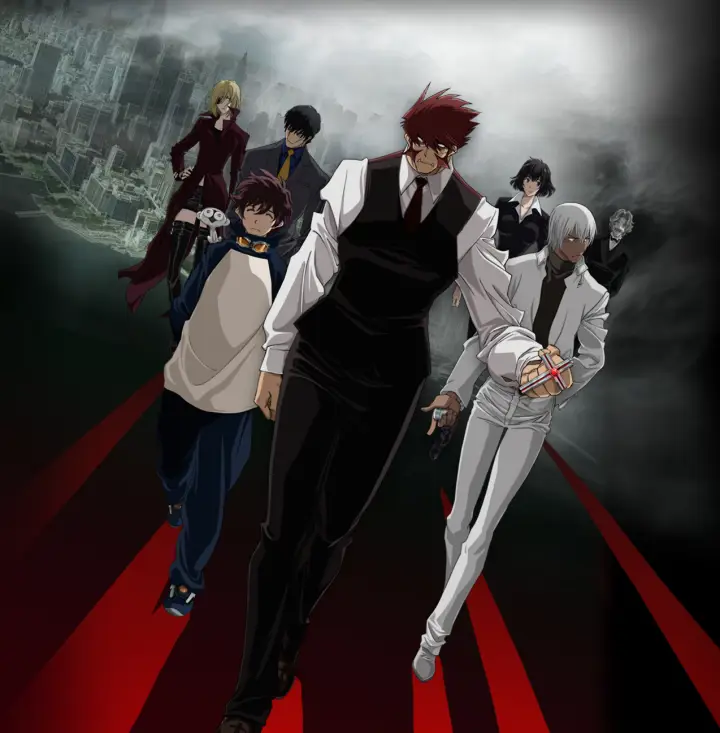 Gambar para anggota Libra, organisasi yang menjaga keseimbangan di Hellsalem's Lot dalam anime Blood Blockade Battlefront.