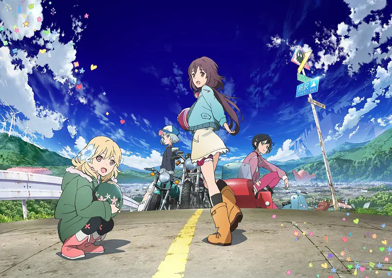 Visual kunci anime The Rolling Girls yang menampilkan para karakter utama