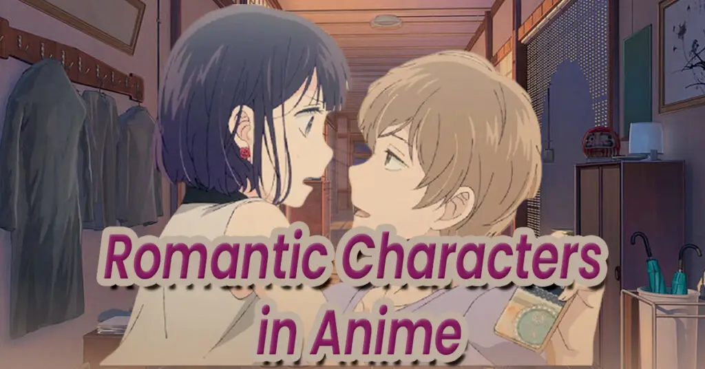 Ilustrasi karakter anime dalam setting romantis