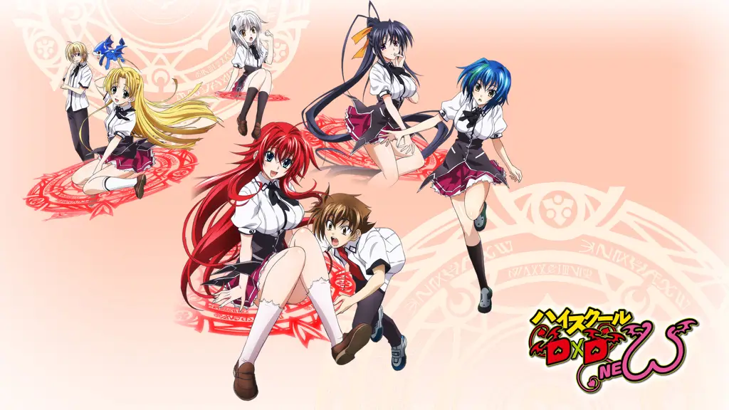 Gambar para karakter utama High School DxD berkumpul bersama