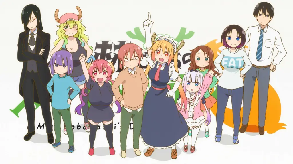 Gambar karakter-karakter utama dalam anime Kobayashi-san Chi no Maid Dragon