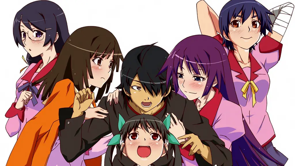 Gambar para karakter utama Bakemonogatari