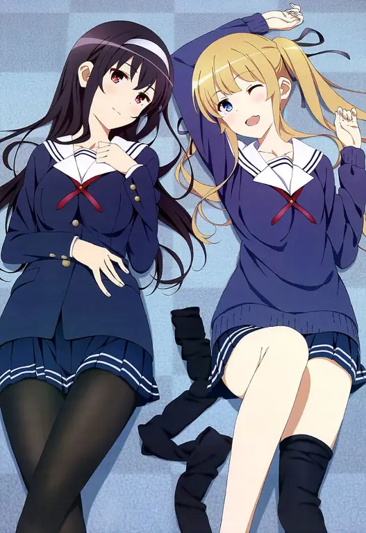 Para karakter utama dalam anime ini memiliki kepribadian yang unik dan menarik Karakter-karakter utama dalam anime Saenai Heroine no Sodatekata