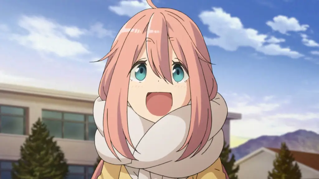 Karakter-karakter utama di anime Yuru Camp, menampilkan Rin dan Nadeshiko.