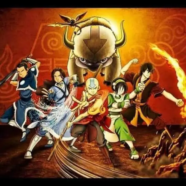 Gambar Aang dan teman-temannya dalam versi dubbing Indonesia