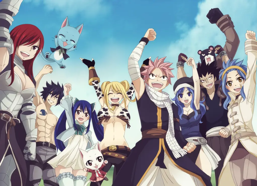 Gambar karakter-karakter Fairy Tail berkumpul